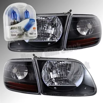 Ford F-150 Harley Svt Look Corner Black Headlights +nokya Arctic White Bulbs Set • $149.99