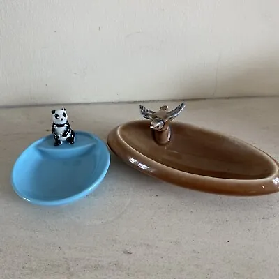 2 Small Wade Pin Trays 1 Blue Whimtray With Panda 1 Brown With Bird  • £7