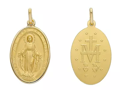 SOLID 18K YELLOW GOLD MIRACULOUS MEDAL VIRGIN MARY MADONNA 16x22mm MADE IN ITALY • $749