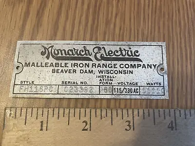 Vintage MONARCH Electric Range Co. Metal Tag Emblem Advertising Sign • $18.45