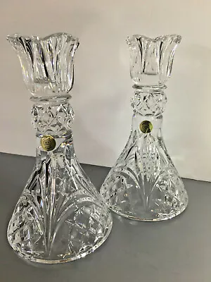 Crystal Candle Holders 6  Tall With Flared Top & Round Bottom ~ Made In Slovakia • $29.99