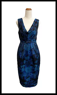 $39.95 • Buy ASOS Blue Floral Jacquard Midi Pencil Evening Dress Cocktail Party Wedding 10-12
