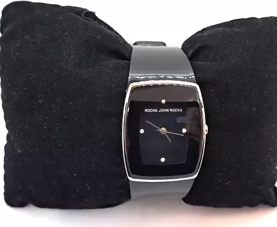 Rocha John Rocha Watch Black Bezel Silver Case Tonneau Black Face T2600 W237 • $12.32