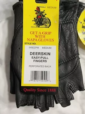 DEERSKIN Leather Perforated FINGERLESS Gloves Work Motorcycle Easy Pull Mens • $17.99
