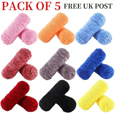 5 X 100g Skein Shiny Chunky Chenille Yarn Crochet Soft Baby Velvet Knitting Wool • £10.08