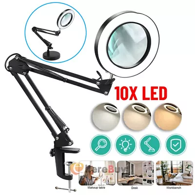 10X Magnifying Glass Desk Light Magnifier LED Lamp Reading Lamp With Base& Clamp • $42.89