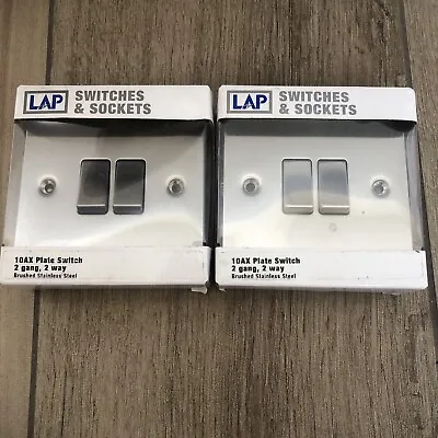 2x Lap 10AX Plate Switch 2 Gang 2 Way Brushed Stainless Steel - Unopened • £15