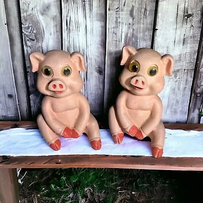 Vintage Ceramic Sitting Pigs Figurines (set Of 2) Pink  3.5” Farmhouse • $13.99