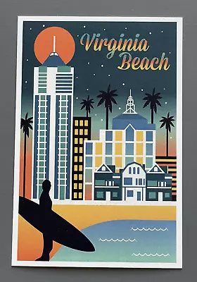 Virginia Beach Virginia - Retro Skyline - Lantern Press Postcard • $2.25