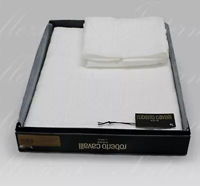 Roberto Cavalli Araldico Bath Towel RC Monogram Set - White -Rare- New  Gift Box • $149.95
