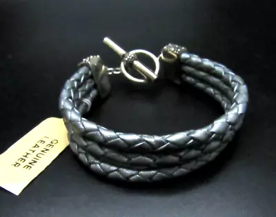 Michael Dawkins Sterling Silver Starry Night GRAY Leather Toggle Bracelet NEW • $44.99
