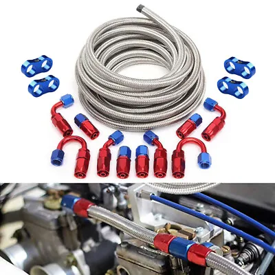 20FT AN6 -6AN AN-6 3/8 Fitting Stainless Steel Braided Oil Fuel Hose Line Kit • $51.99