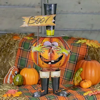 Metal Bouncy Pumpkin Jack-O-Lantern Figurine With A Top Hat And Boo Sign • $129.95