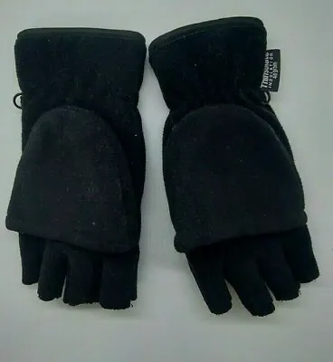 Thinsulate Black Fingerless Gloves 40 Gram Fleece Mittens W Palm Grip Winter   • $15.90