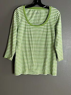 Philosophy By Republic Womens Shirt Large Lime Green Stripe Top 3/4 Sleeve • $13.81