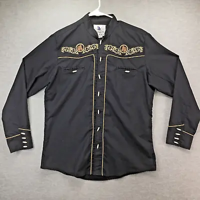 Rangers Embroidered Shirt Mens LARGE Black Button Pockets Western Rodeo • $24.99
