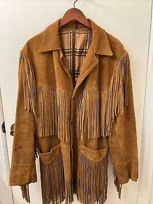 Jo-o-Kay Western Oklahoma Fringed Suede Leather Jacket Hippie Coat 60s Size 40 • $19.99