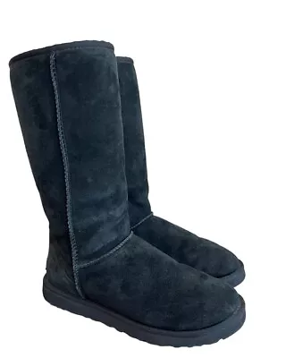 UGG Womens 9 Classic Tall II Black Sheepskin Shearling Fur Lined Boots • $84.99