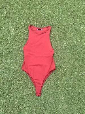 £10 • Buy Zara Halter Neck Bodysuit, Dark Red, Size S