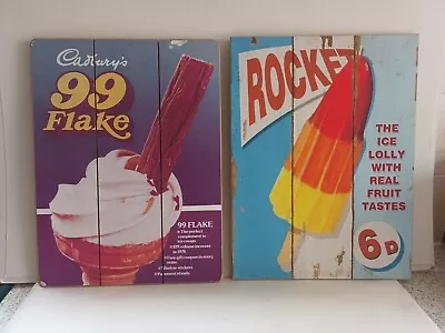 Advertising Ice Cream Wood Signs  Rocket  N  99 Flake  40cm By 30cm Retro • £13