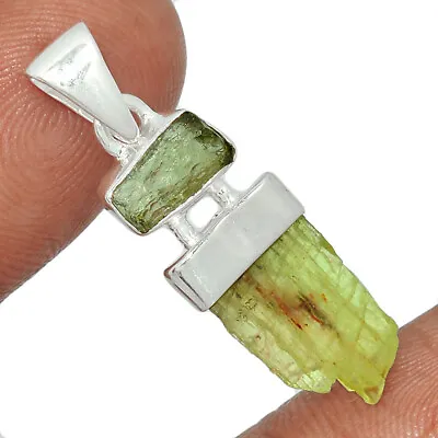 Natural Green Kyanite Rough & Moldavite 925 Silver Pendant YS2 CP24331 • $31.99