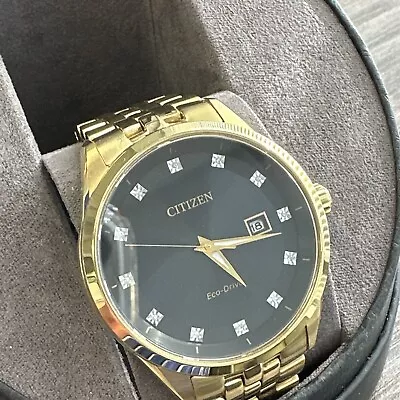 Citizen Eco-Drive Mens Gold Plated Diamond Black Dial Watch BM7252-51G • $167.99