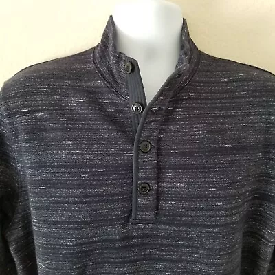 Relwen Pullover Sweater Mock Neck Henley Loopback Mens Sz Large Navy Blue Shirt • $75