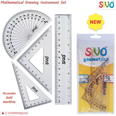 Compact MATHS GEOMETRY SET Ruler Protractor Set Squares SCHOOL Exam Drawing Set • £2.75