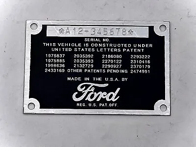 Stamped Ford Car Or Pickup Truck DATA PLATE  1937 1938 1939 1940 1941 • $67.92