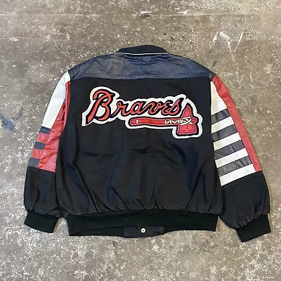 Vintage Atlanta Braves Leather MLB Baseball Hamilton Button Up Jacket 90s • $99.99