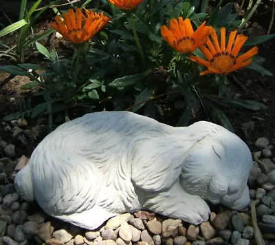 VINTAGE SLEEPING BUNNY White Cement Concrete Outdoor Garden Rabbit Alice Statue • $79.99