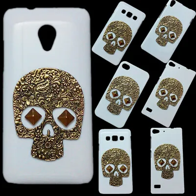 Case For Phones 3D Retro Metal Skull Punk Stud Rivet White Back Hard Phone Cover • $6.99