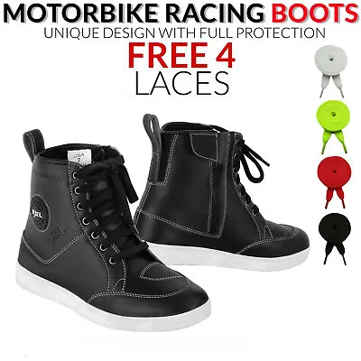 Waterproof Leather Motorbike Boots Motorcycle Sneakers CE Armoured Black Shoes • $60.91