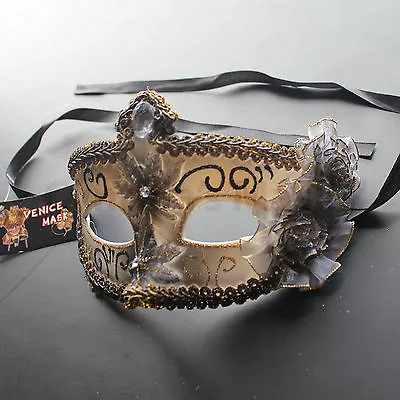 Black Floral Venetian Masquerade Mask Party Prom Wedding Halloween Costume  • $4.15