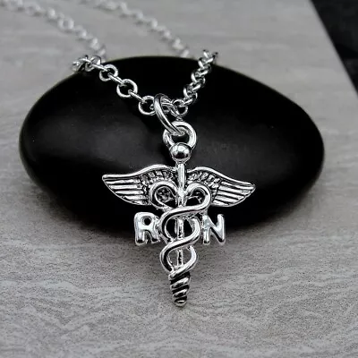 Silver RN Caduceus Necklace - Registered Nurse Charm - Gift For Nurse Jewelry • $16.95