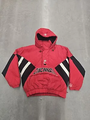 Vintage 90s Starter NCAA Cincinnati Bearcats Pullover 1/2 Zip Hooded Jacket L • $124.94
