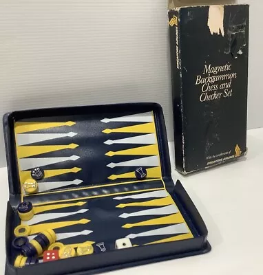 SINGAPORE AIRLINES  Blue & Yellow  Magnetic Chess Backgammon Checkers Game Set • $16.95