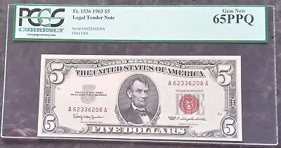 1963 $5 Legal Tender Note  Fr. 1536   Gem New  PCGS 65PPQ • $65