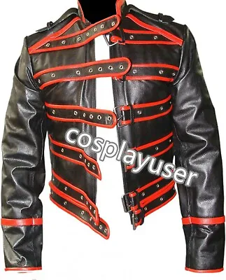 $62 • Buy Men's Real Black And Red Leather Rockstar Freddie Mercury Jacket Wembley