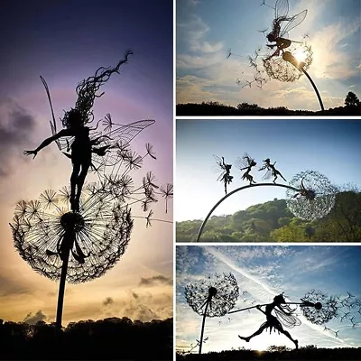 £13.99 • Buy Fairy And Dandelion Dance Together Sculpture Outdoor Garden Decor 2D Yard Statue