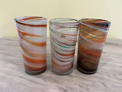 Set Of 3 Swirled Tumblers Murano Style • $32