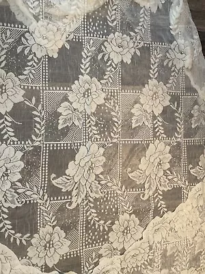 VINTAGE LACE CURTAIN PANEL WITH ATTACHED VALANCE 59 X 79 • $14