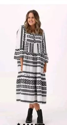 Joop And Gypsy Mediterranean Black And White Maxi Dress Sz 14 • $75