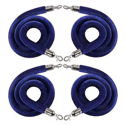 RealPlus 4pcs Blue Velvet Stanchion Ropes With Black Hooks6.6 Feet Stanchion Qu • $34.75