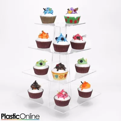 £22.60 • Buy Cupcake Stand 4 Tier Square Clear Acrylic Perspex Tower Weddings Party Display