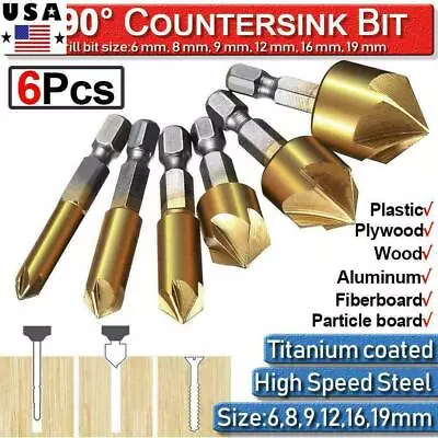 6Pcs Countersink Drill Bit Set 1/4'' Hex Shank HSS Woodworking Pilot Screw Holes • $9.95