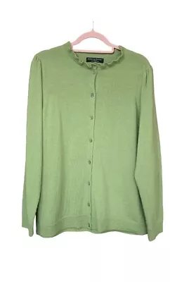 Marina Luna Frill Collar Knit Cardigan Size Large Green 100% Merino Wool • £14.99