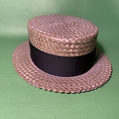 Vintage Pressed Straw Boater Hat Gatsby Flat Top Barbershop Quartet Skimmer B • $200