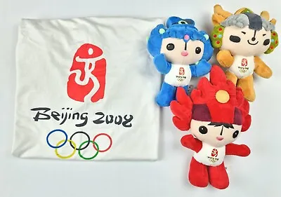 Beijing 2008 Olympics White Mens T Shirt XXXL & 3 Mascots Official Plush Toys • £12.37