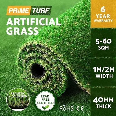 Primeturf Artificial Synthetic Grass Fake Lawn Turf Plants 5-60SQM Roll 40mm • $464.95